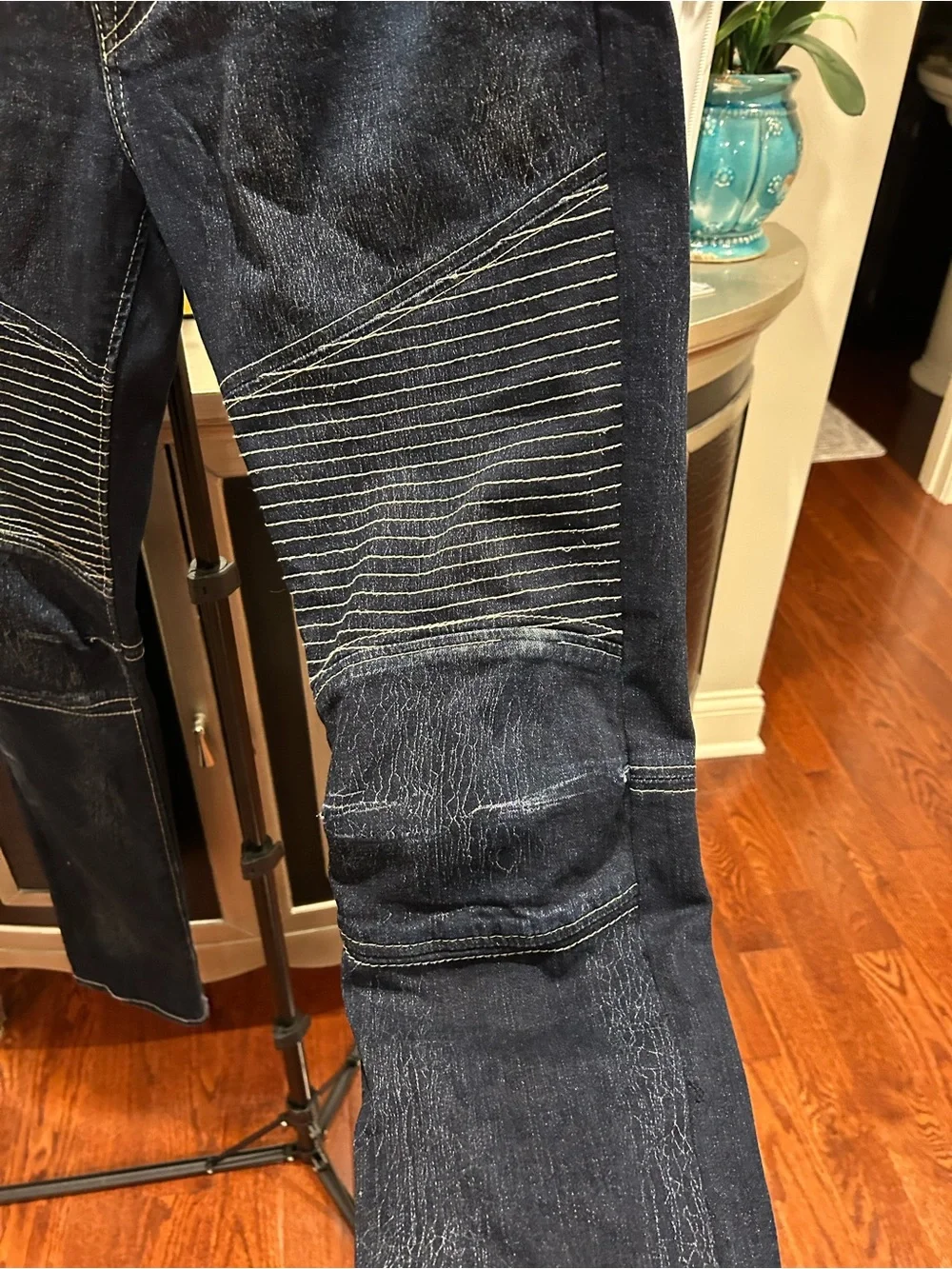 True Religion Men's Dark Indigo Moto Slim Straight Jeans